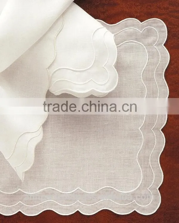 Linen embroidered scallop edge placemats