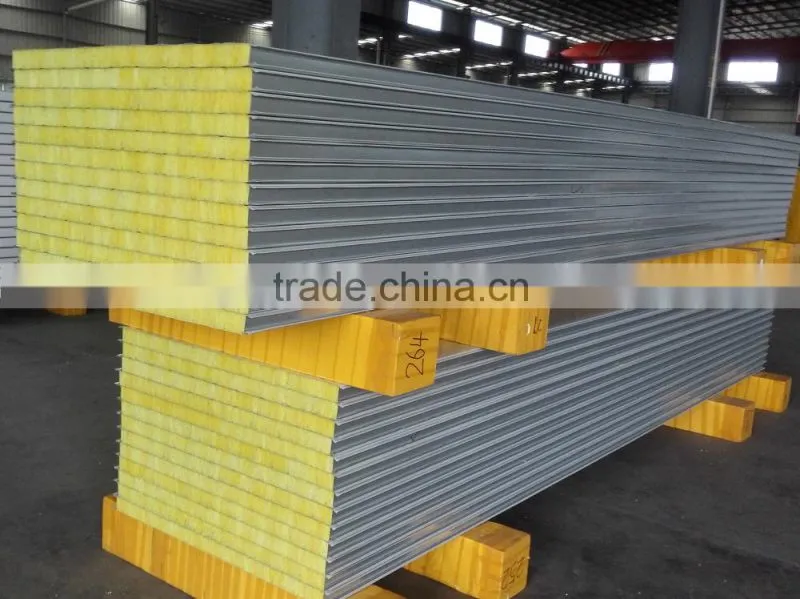 Fireproof and insulated metal faced fiber glass wool sandwich panel for wall board