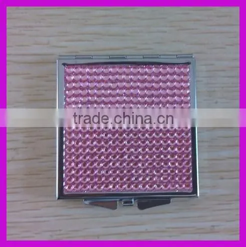 Full cover rhinestone heart women folding pocket mirror with keychain