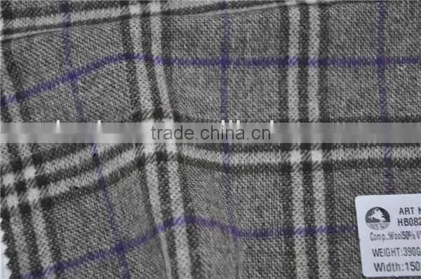 Wholesale wool 50 viscos 50 plaid woolen fabric for winter coats