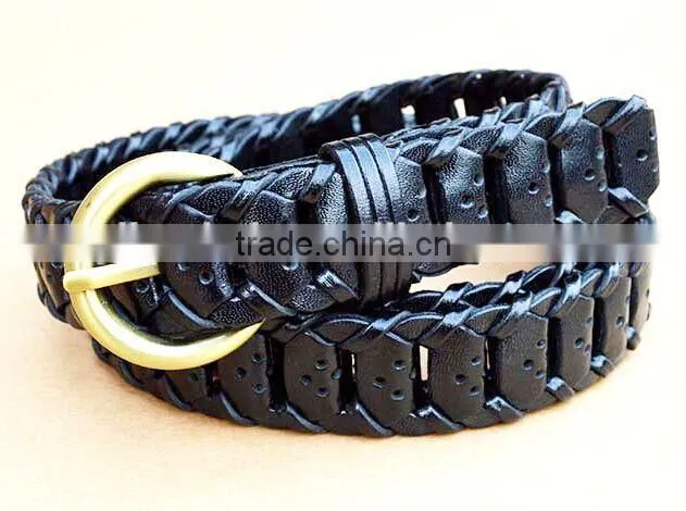 Ladies Skinny braided Genuine leather belt