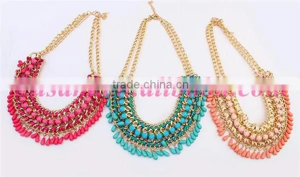 Fashion bohemia multi-layer tassel statement beaded necklace