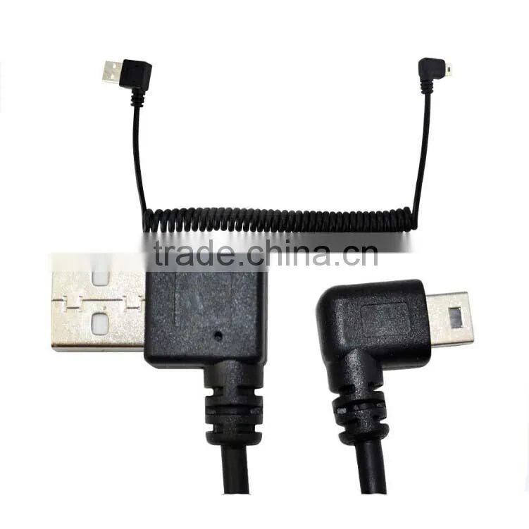 5Ft Spiral Coiled right angle USB MINI 5 Pin Male to USB 2.0 A Cable