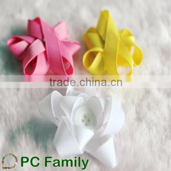 Pre made flower grosgrain ribbon hair bows