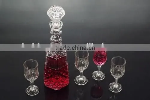 new design 5pcs glass wine set with goblet diamond decorative