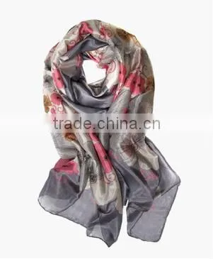 Silk Feel Polyester Floral Scarf