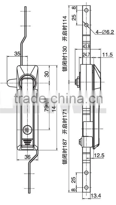 silver or black zinc industrial cabinet lock with rod control