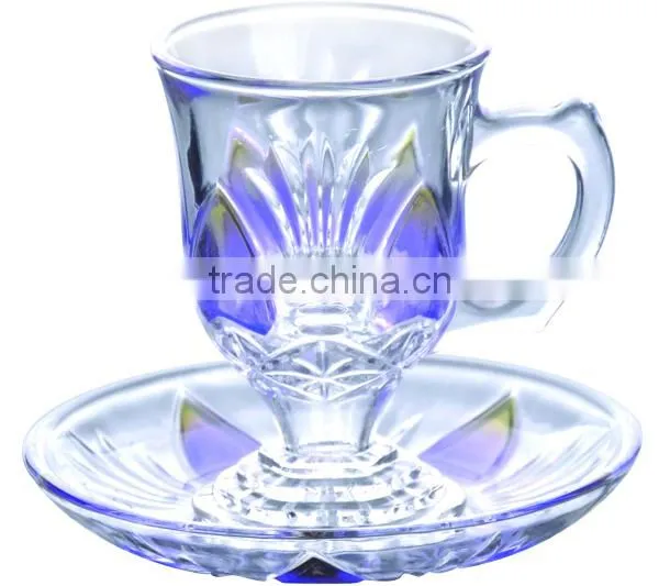Decal tea glass cup and saucer set