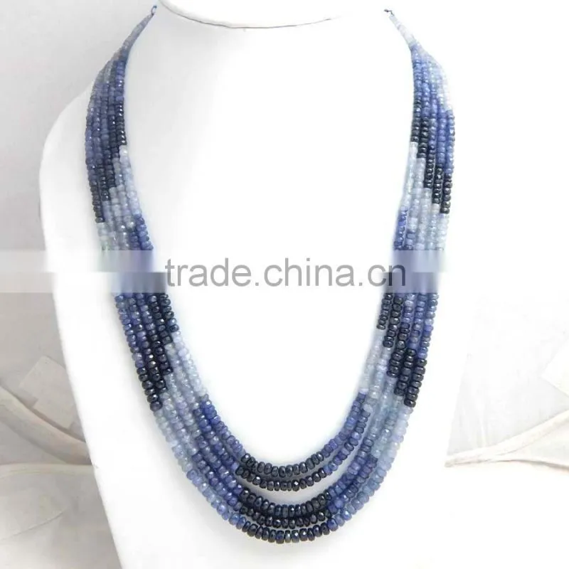 Natural Shaded Blue Sapphire Roundel Faceted Beads