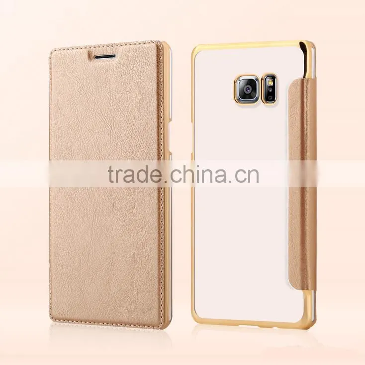 2016 Luxury slim electroplate leather flip case for samsung galaxy note 7