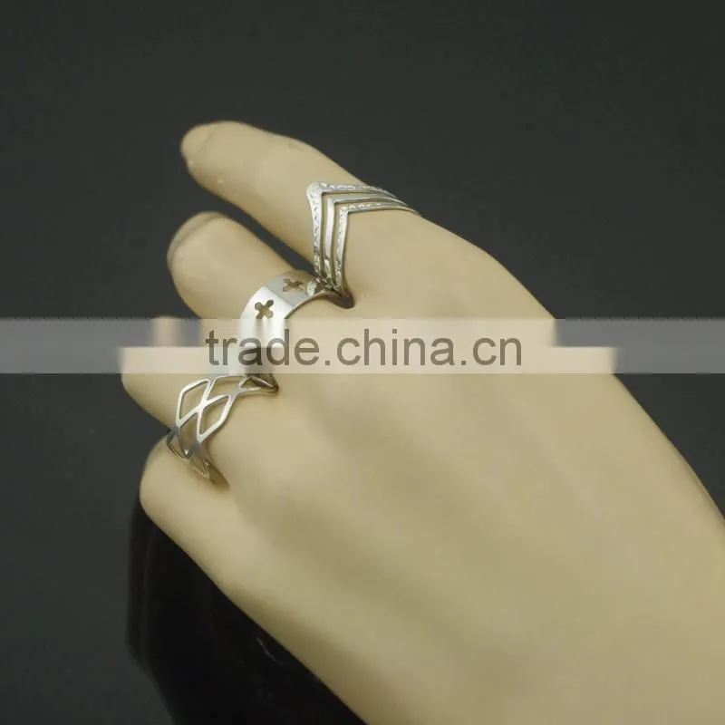 Trendy Hollow Rhodium Plated Finger Ring Set