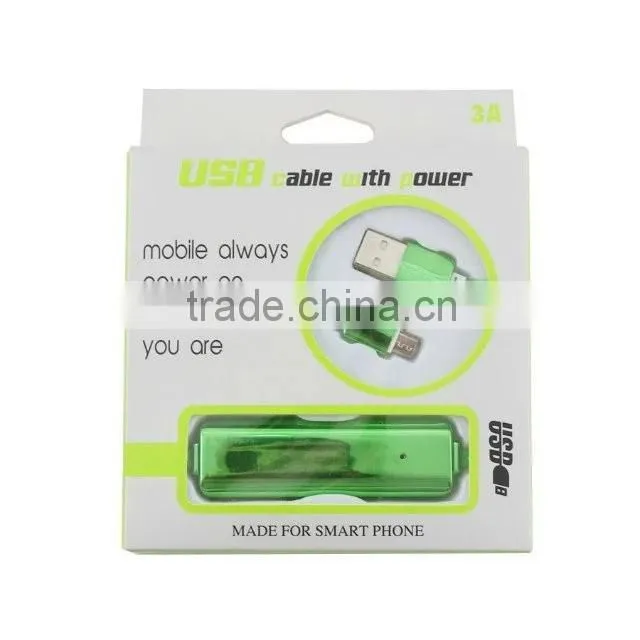 2016 New coming micro usb cable with power bank 1200mah for samsung galaxy s6