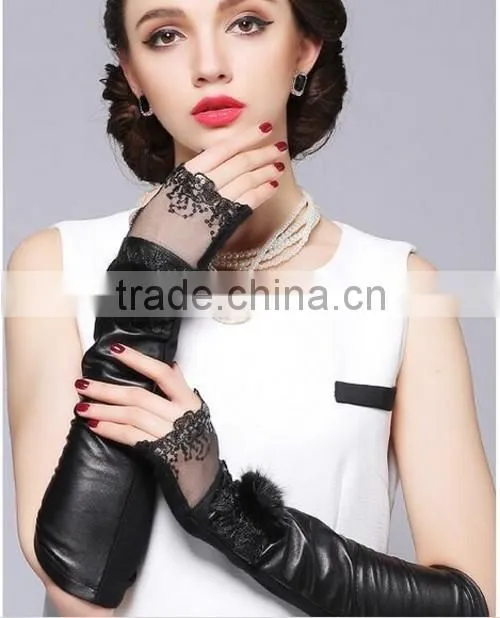 Sexy Lace Girls Long Gloves Leather Fur Girls Long Gloves