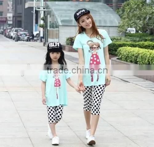 2015 Fashion Sunshine Mother And Daughter Family Suit Elegant Printed Cheaper Mother And Daughter T-Shirt