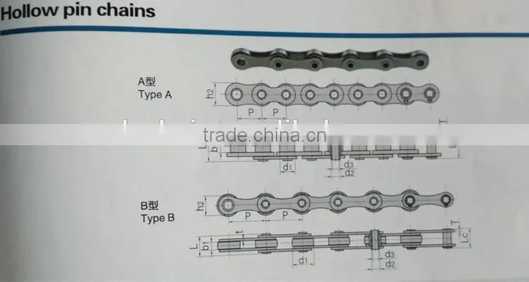 high quality Direct price HOLLOW PIN CHAINS double pitch big/large rollers driving/transmission roler chain CATENA PASSO 100