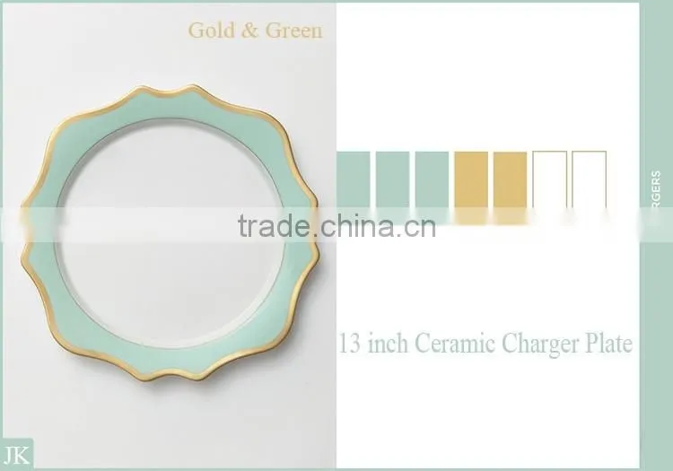 Wholesale high grade 13 inch luxury ceramic decorative gold charger plates for wedding