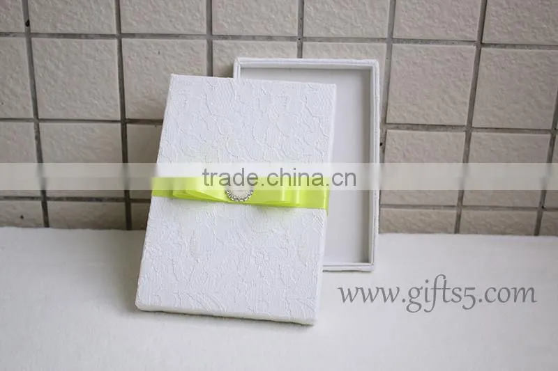 Excellent Lace Fabric Covered Wedding Invitation Boxes with pearl