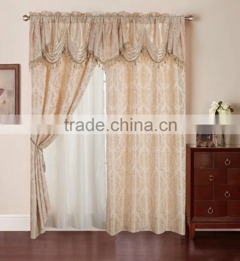 2 layers bedroom curtain Fringe Jacquard Curtain In Luxury Valance With Back