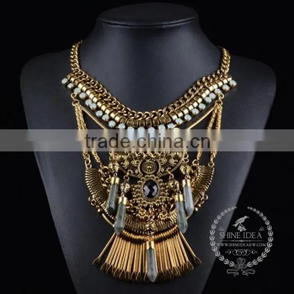 high quality vintage blue lapis chunky statement necklace tin alloy fashion women pendant necklace 6390094