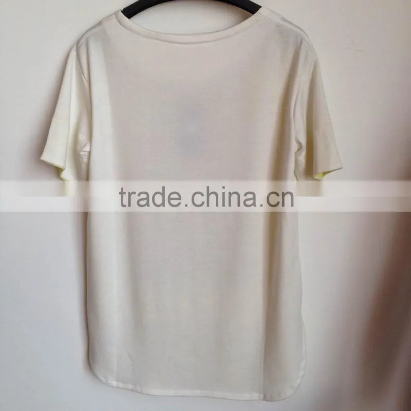 New European Style Fall 2015 Women Designer Fashion O Neck Short Sleeves Summer Printing latest chiffon tops