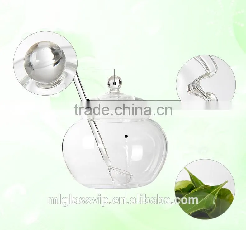 Clear glass multi-purpose glass storage bottle storage jar with spoon lid 350ml QM025