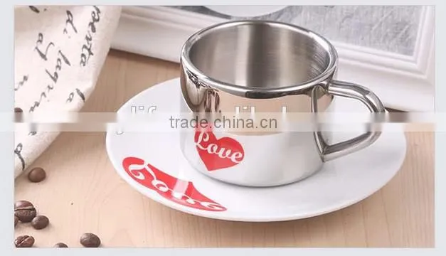 promotional custom double wall stainless steel coffee mug with handle