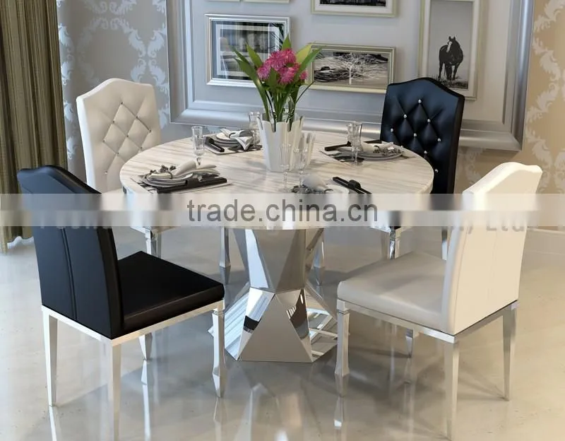 European style 6 seaters stainless steel round dining table