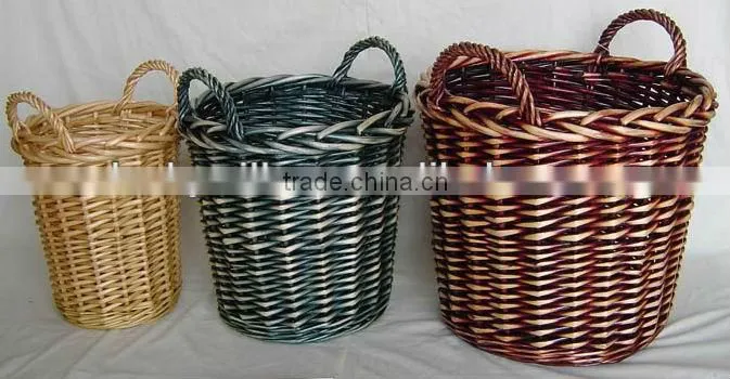 new hot handmade round shaped wicker storage baskets, wicker laundry basket with handles