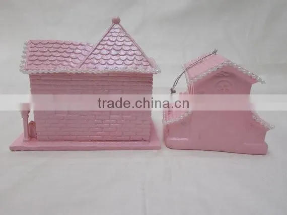 Shabby Pink Glitter Christmas Village Houses
