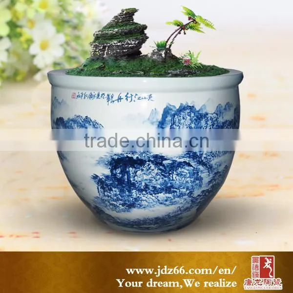 New year gift excellent quality handpainted blue and white large flower pot made in Jingdezhen