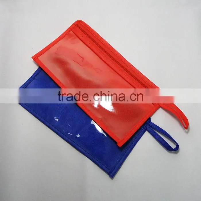 Hot selling cheap non woven clear PVC office stationery bag with zipper