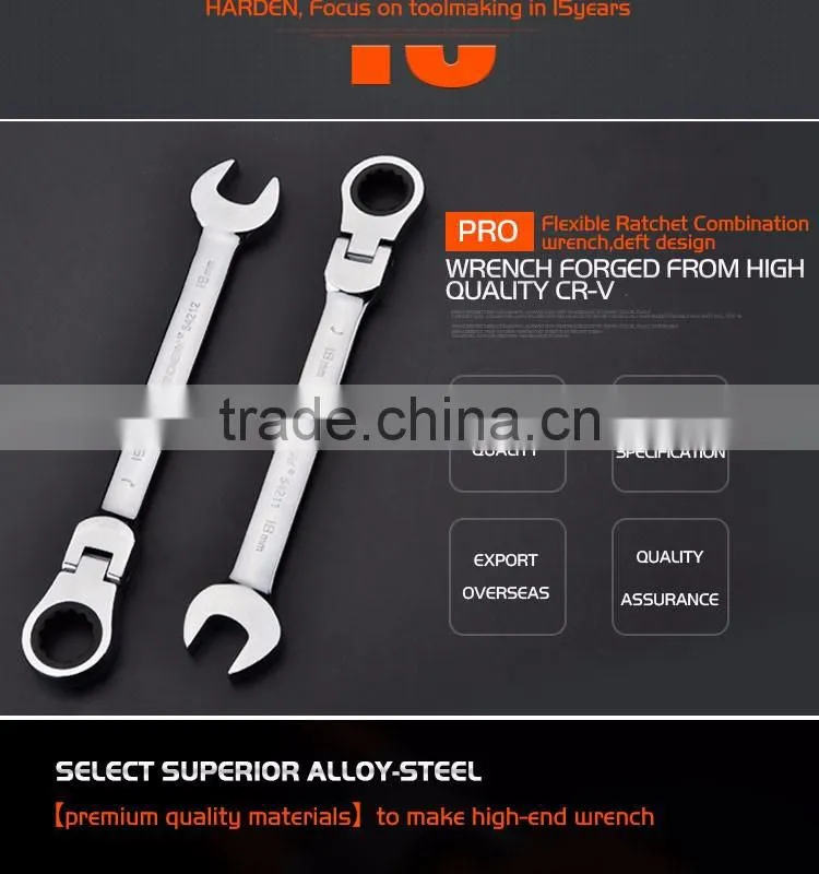 Professional 15mm Chrome Vanadium Flexible Combination Ratchet Wrench Set