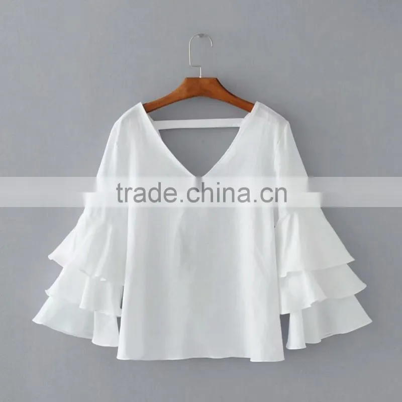 Women latest designs breathable plain white linen blouse