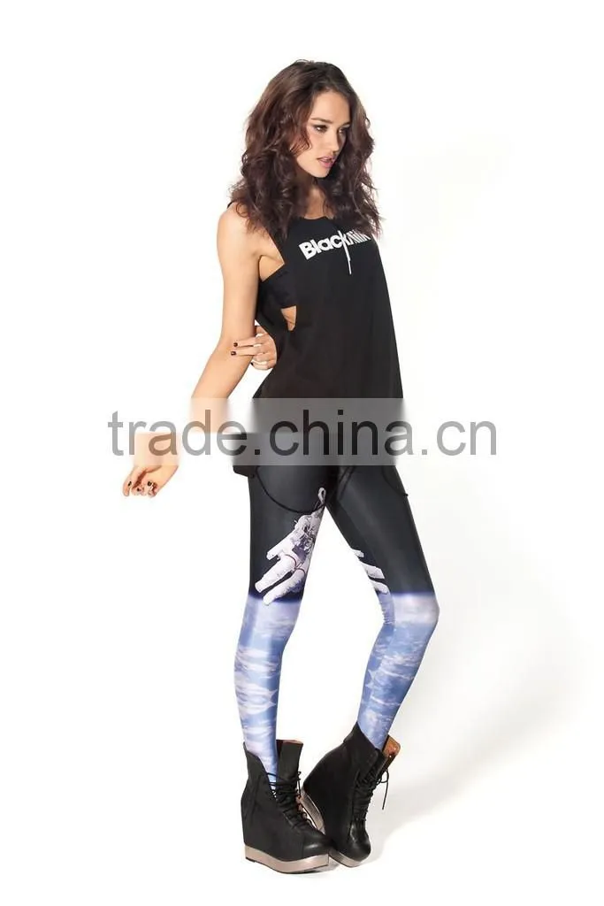 Spring black milk push up fitness sexy 3d print Space astronaut women leggings