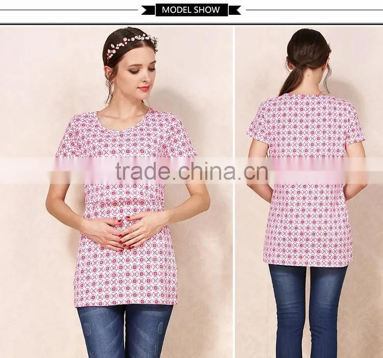 Summer Short Sleeve Nursing Clothes Floral Breastfeeding Clothing Cotton Maternity Mother Outdoor Tops