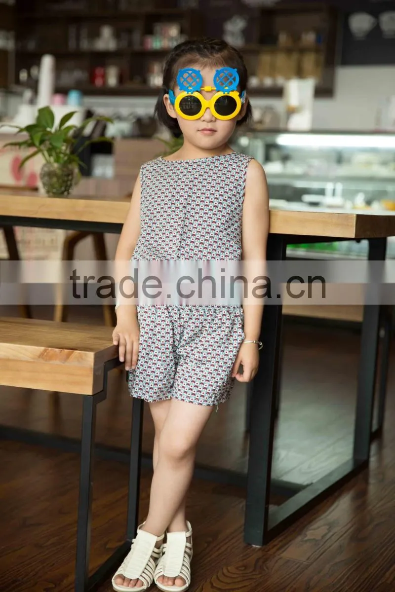 new fashion girl sleeveless set chifon blouse set for baby girl printed flower dress jumpsuit