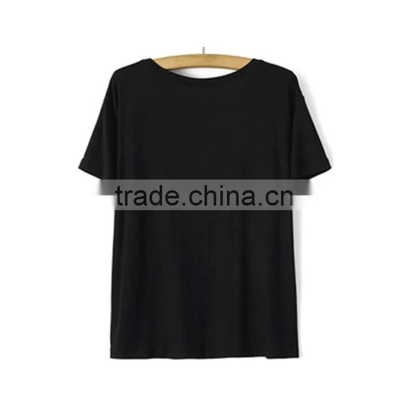Black ladies t-shirt round neck short sleeve garment t shirt
