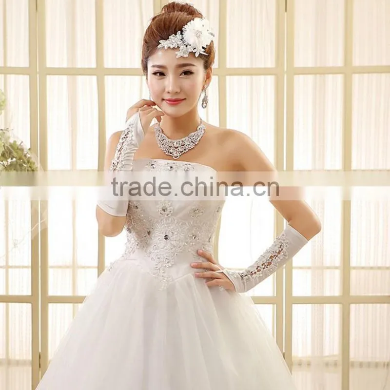 High quality strapless pleats muslim wedding dress
