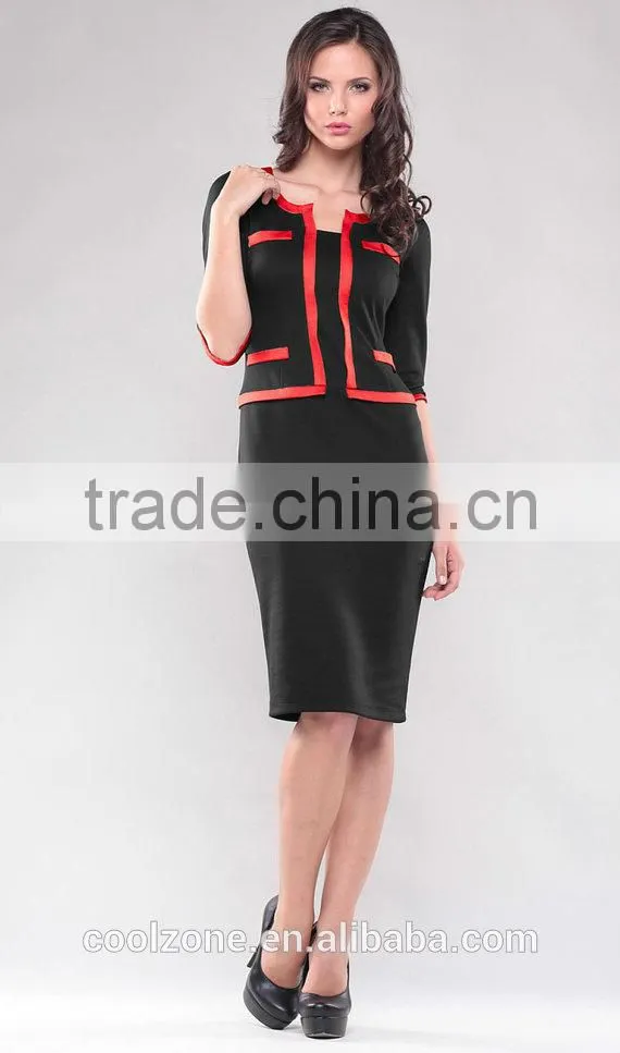Elegant contrast ladies office suit fashion stylish woman suit 2015