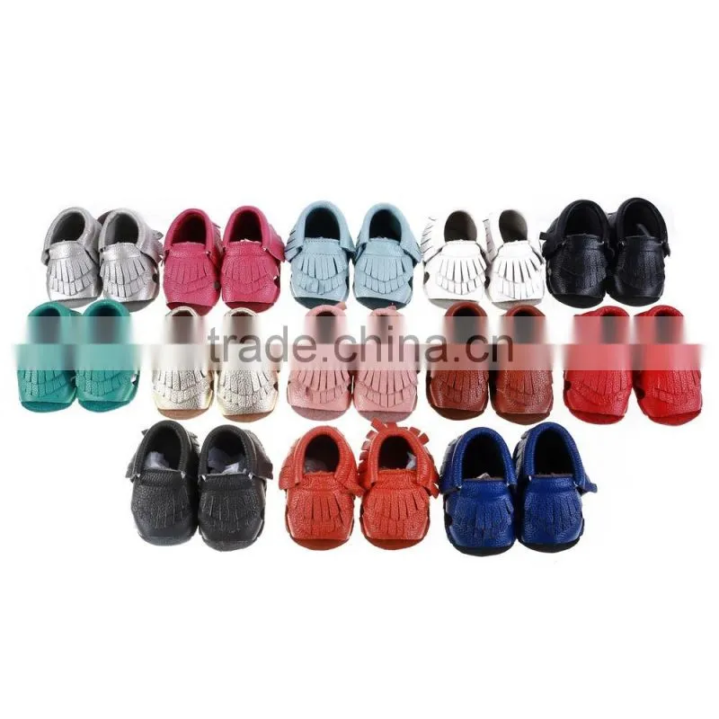 100% cow leather baby summer fringed moccs