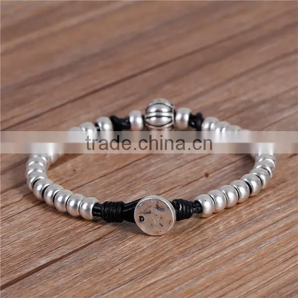 Wax Rope Hand Made Beaded Bracelets Antique Silver Black Halloween Pumpkin Round 21cm long