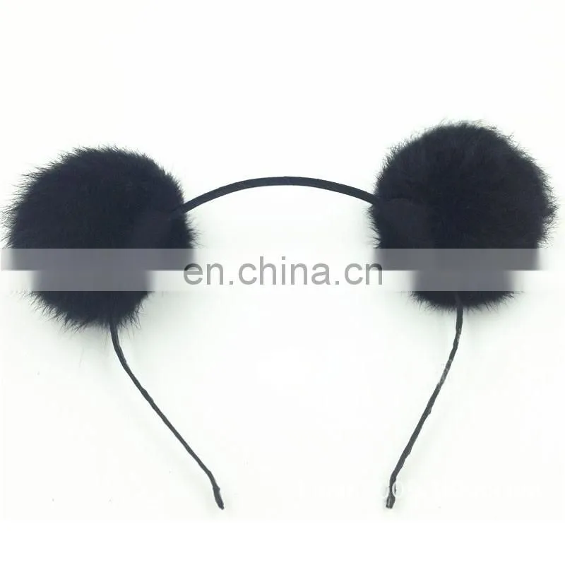 Cute real rabbit fur balls headband hand made round fur pompon headband