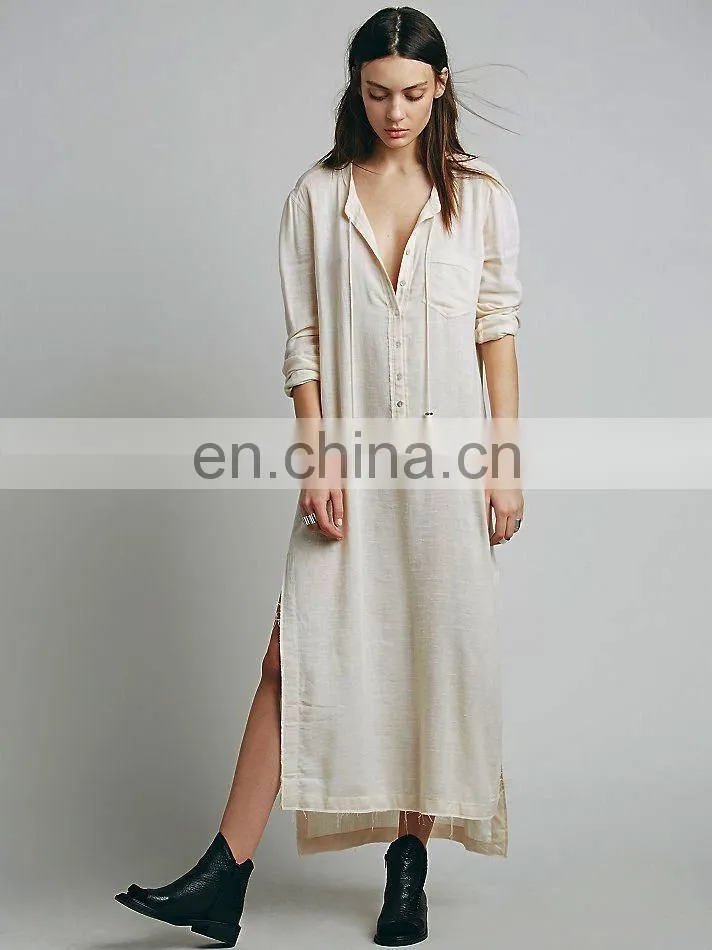 High quality Muslim woman wear, high low cotton long sleeve dress design