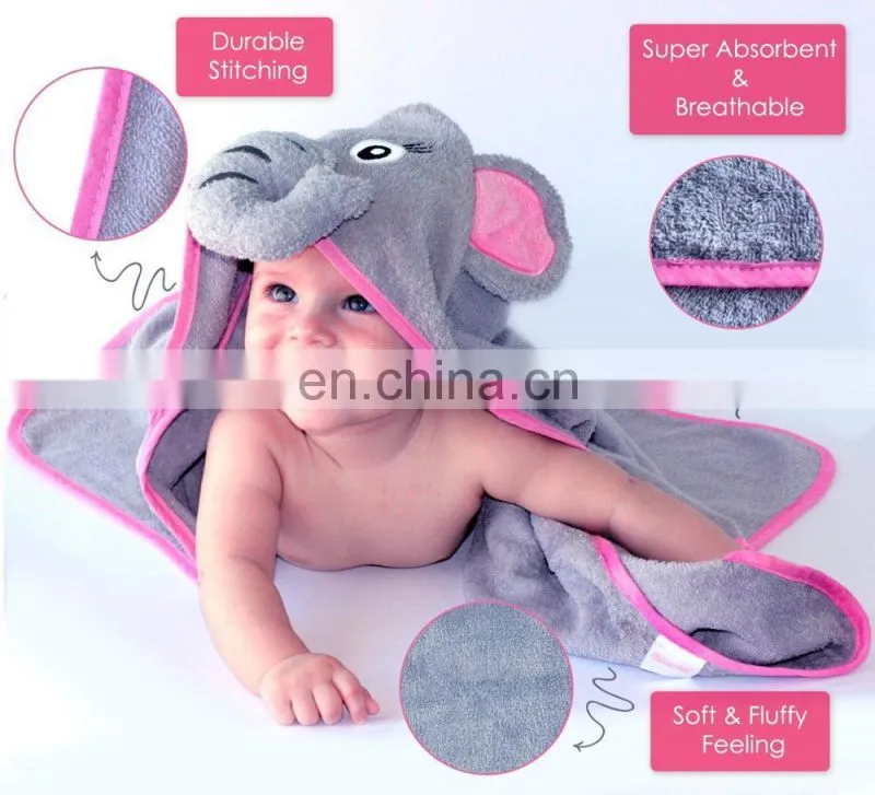 Cheap Beautiful Girl Pink Elephant 100% Cotton Baby Bath Bamboo Hooded Towel