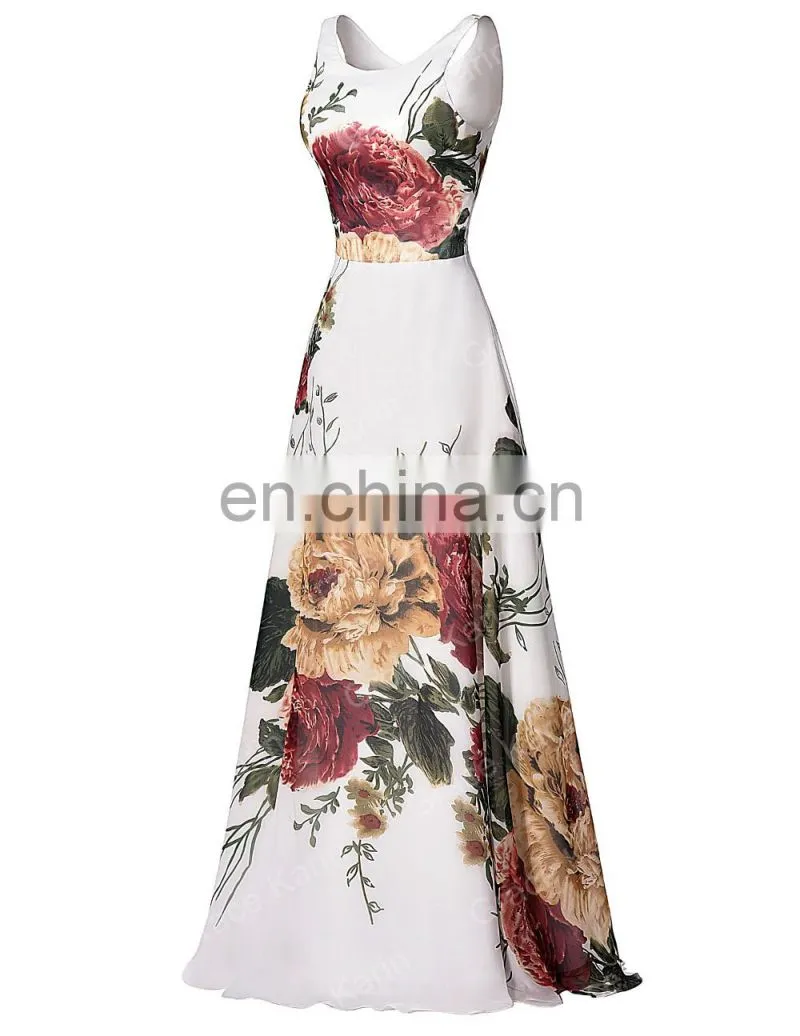 Grace Karin 2016 New Design Women Long Sleeveless Flower Pattern Chiffon Long Prom Dress GK000033-1