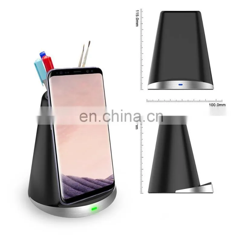 New anti-slip silicon fast wireless charging holder stand with pen container