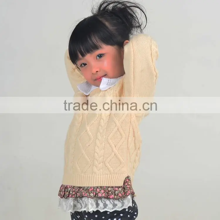 Anti-shrink knitted pattern jumper Girls polo Pullover sweater dress
