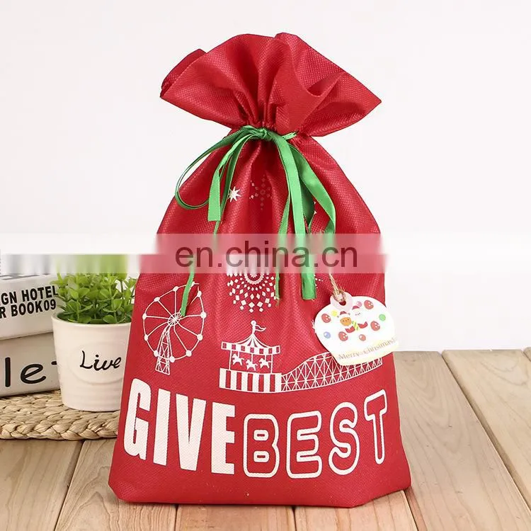 Promotional Christmas Drawstring Non Woven Bag Kids with Custom Logo
