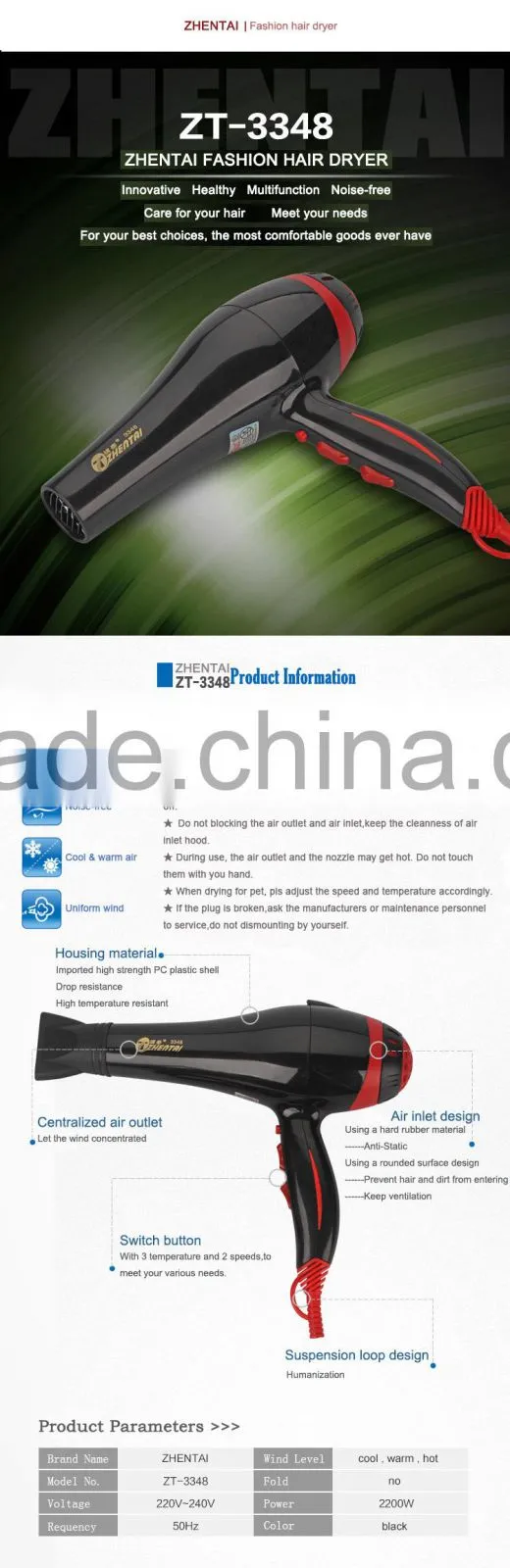 Professional Hair Dryer Turbo Blower Rocker Swith Hair Dryer ZT-3348