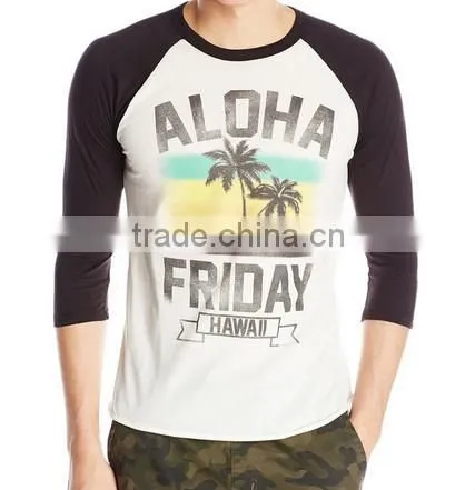Design for Your Style 2015 High quality Plain 100%Cotton Custom men's 3/4 sleeve T-Shirt Apparel Manufacturer